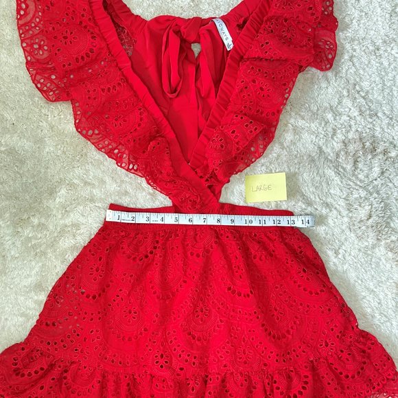 Chicways Red Ruffled Cut Out Mini Dress - Picture 9 of 14